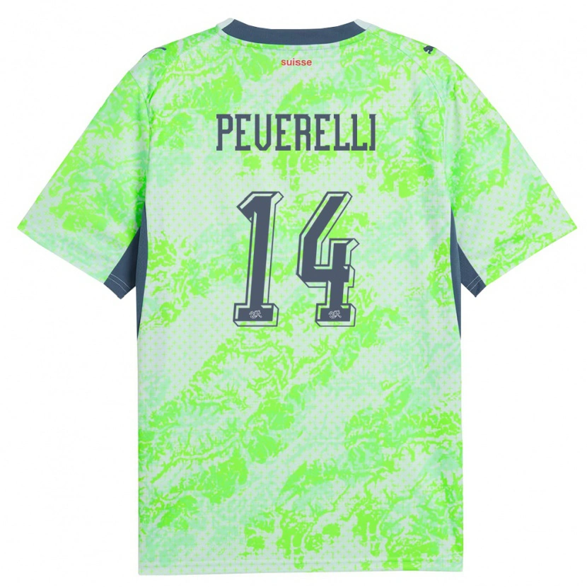 DanxenレディーススイスYuri Peverelli#14緑 紺アウェイシャツ26-28ジャージーユニフォーム