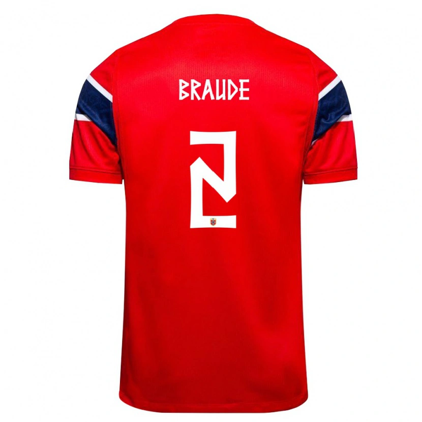 DanxenキッズノルウェーOliver Braude#2赤 紺 白ホームシャツ26-28ジャージーユニフォーム