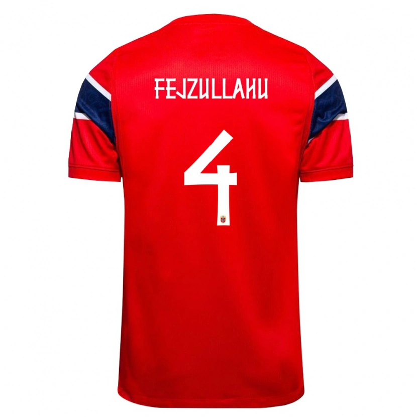DanxenキッズノルウェーArigon Fejzullahu#4赤 紺 白ホームシャツ26-28ジャージーユニフォーム