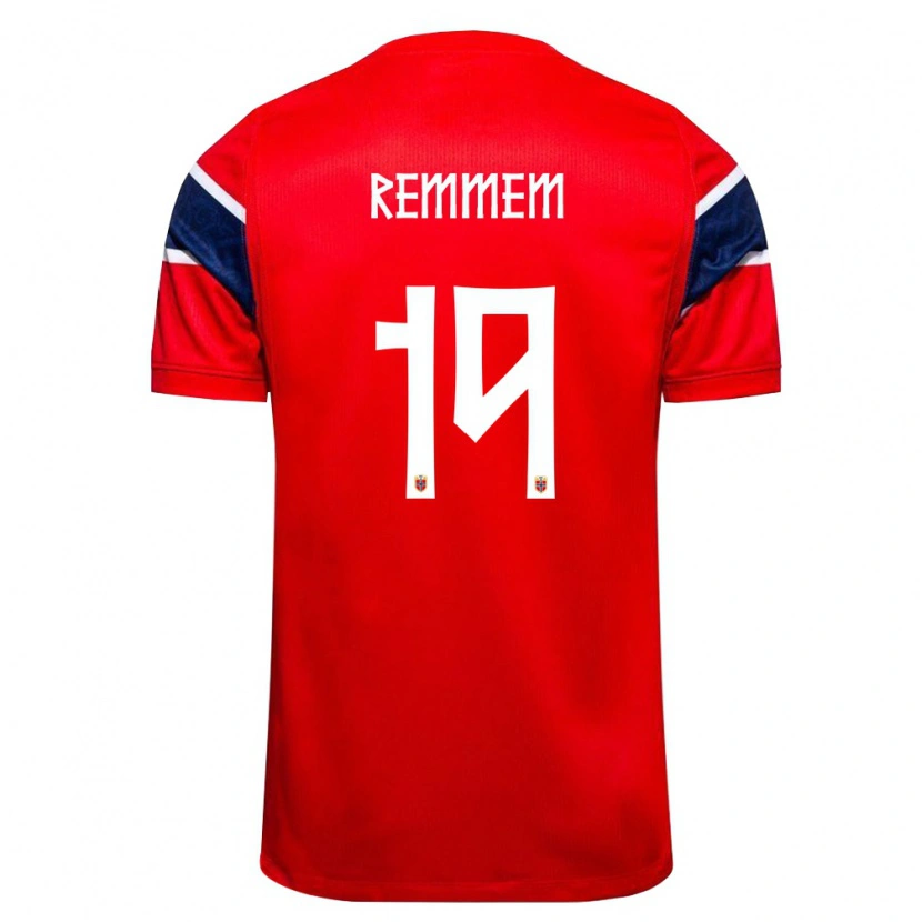 DanxenキッズノルウェーLars Remmem#19赤 紺 白ホームシャツ26-28ジャージーユニフォーム