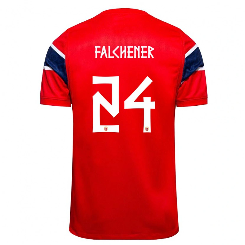 DanxenキッズノルウェーHenrik Falchener#24赤 紺 白ホームシャツ26-28ジャージーユニフォーム