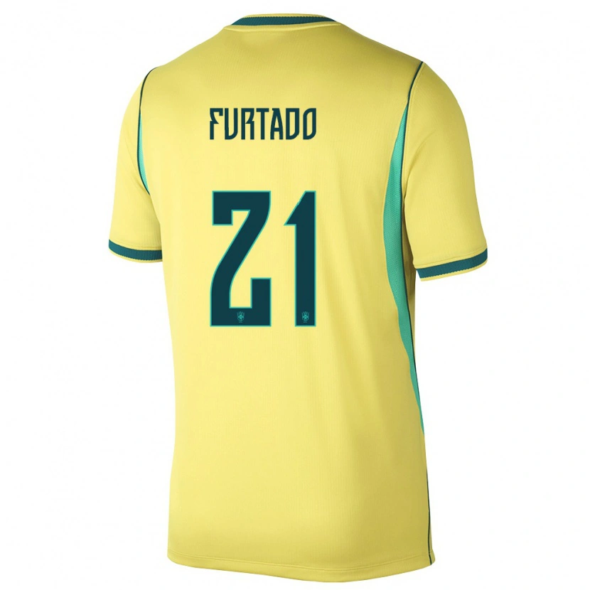 Danxenキッズブラジルルーカス・ファータド・ドス・サントス#21黄 緑ホームシャツ26-28ジャージーユニフォーム