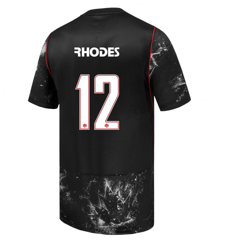 DanxenキッズカナダJames Rhodes#12黒 白 赤アウェイシャツ26-28ジャージーユニフォーム