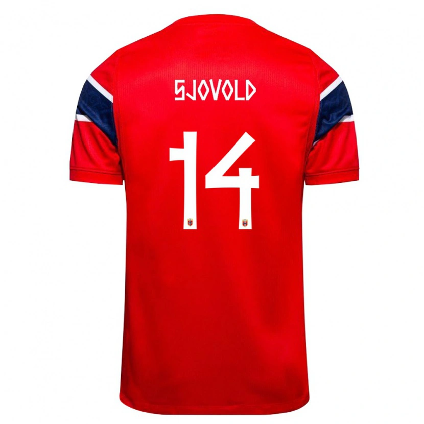 DanxenメンズノルウェーStian Sjøvold#14赤 紺 白ホームシャツ26-28ジャージーユニフォーム
