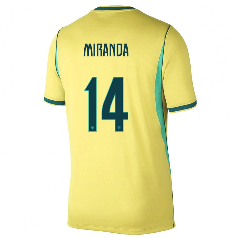 DanxenメンズブラジルLucas Miranda#14黄 緑ホームシャツ26-28ジャージーユニフォーム