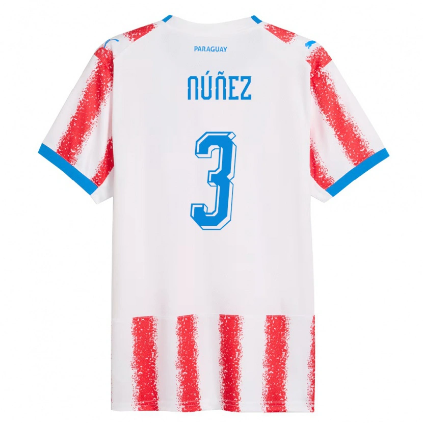 DanxenメンズパラグアイJosías Núñez#3白 赤 青ホームシャツ26-28ジャージーユニフォーム