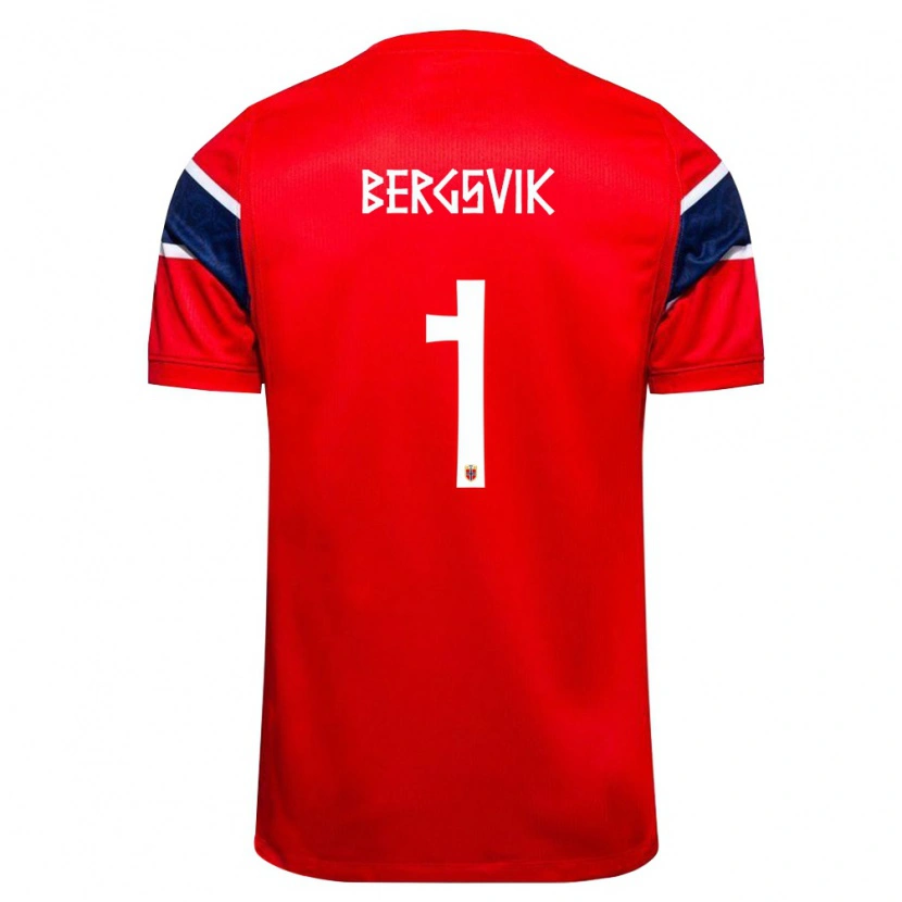 DanxenレディースノルウェーAksel Bergsvik#1赤 紺 白ホームシャツ26-28ジャージーユニフォーム