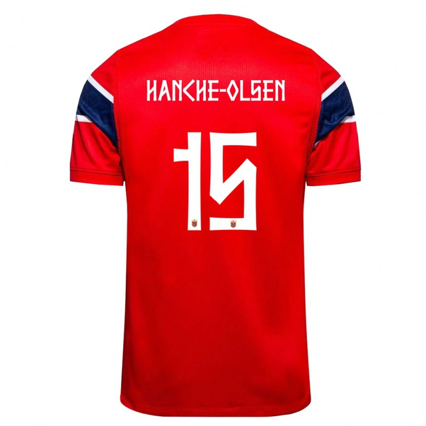 DanxenレディースノルウェーPeder Hanche-Olsen#15赤 紺 白ホームシャツ26-28ジャージーユニフォーム