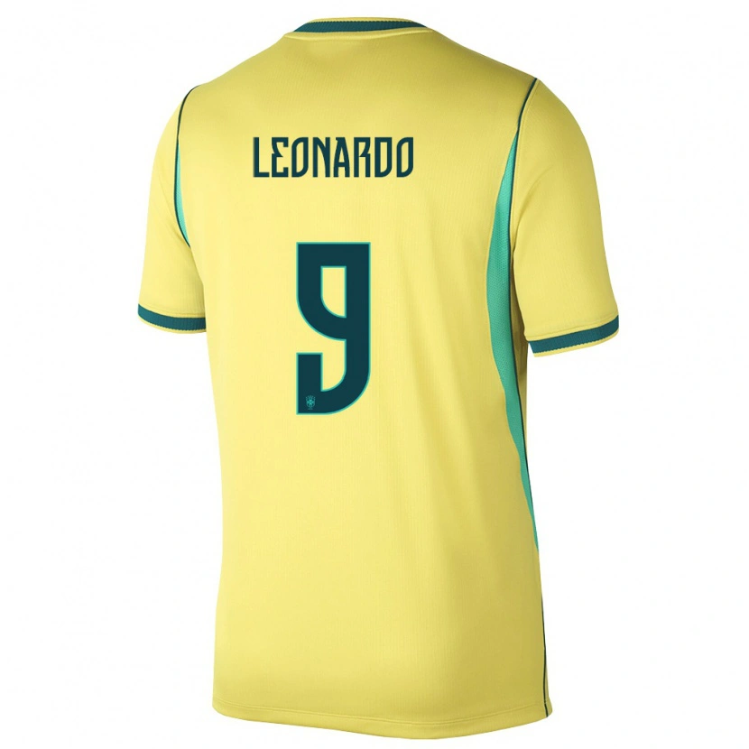 Danxenレディースブラジルマルコス・レオナルド#9黄 緑ホームシャツ26-28ジャージーユニフォーム