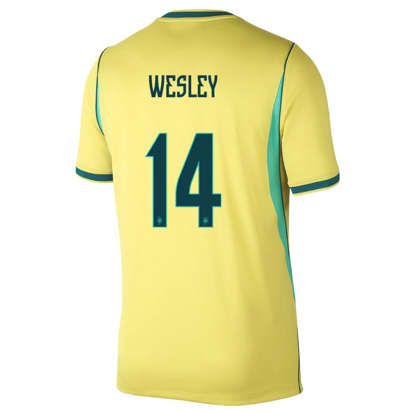 DanxenレディースブラジルWesley#14黄 緑ホームシャツ26-28ジャージーユニフォーム