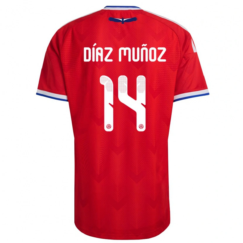 DanxenレディースチリCristian Díaz Muñoz#14赤 白 青ホームシャツ26-28ジャージーユニフォーム