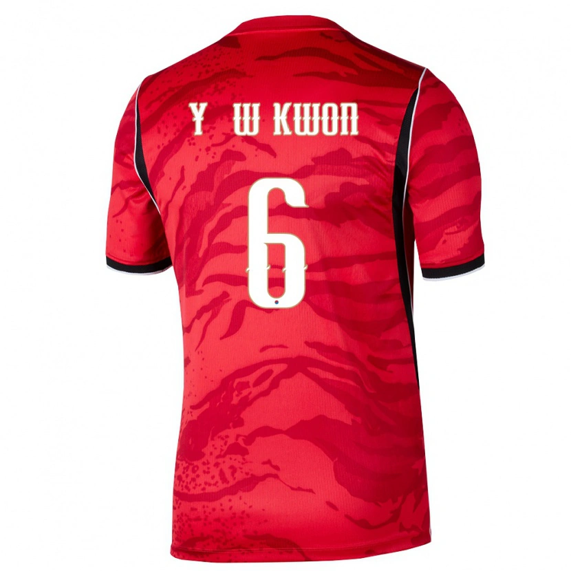 Danxenキッズ韓国Yeon-Woo Kwon#6赤 白 黒ホームシャツ26-28ジャージーユニフォーム