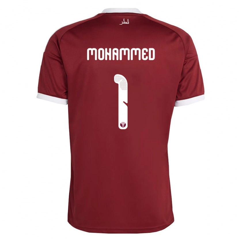 DanxenキッズカタールBakri Mohammed#1赤 バーガンディ 白ホームシャツ26-28ジャージーユニフォーム