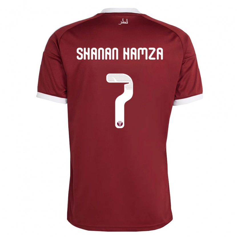 DanxenキッズカタールMubarak Shanan Hamza#7赤 バーガンディ 白ホームシャツ26-28ジャージーユニフォーム