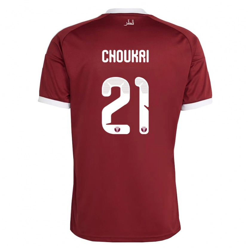 DanxenキッズカタールKhaled Choukri#21赤 バーガンディ 白ホームシャツ26-28ジャージーユニフォーム