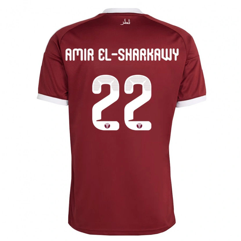 DanxenキッズカタールGalal Amir El-Sharkawy#22赤 バーガンディ 白ホームシャツ26-28ジャージーユニフォーム