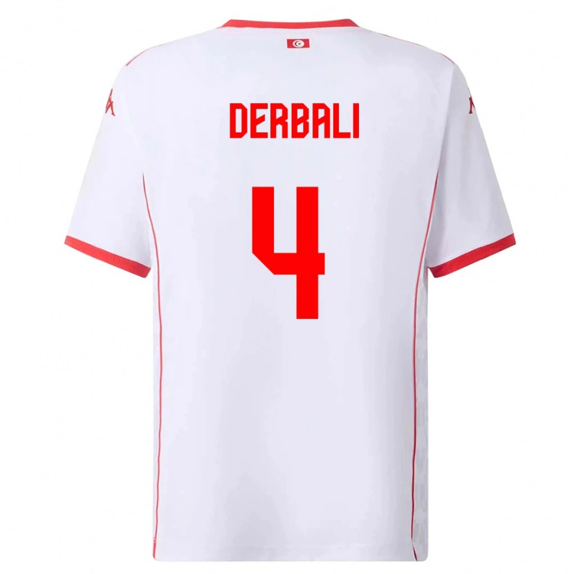 DanxenキッズチュニジアAlaeddine Derbali#4白 赤アウェイシャツ26-28ジャージーユニフォーム