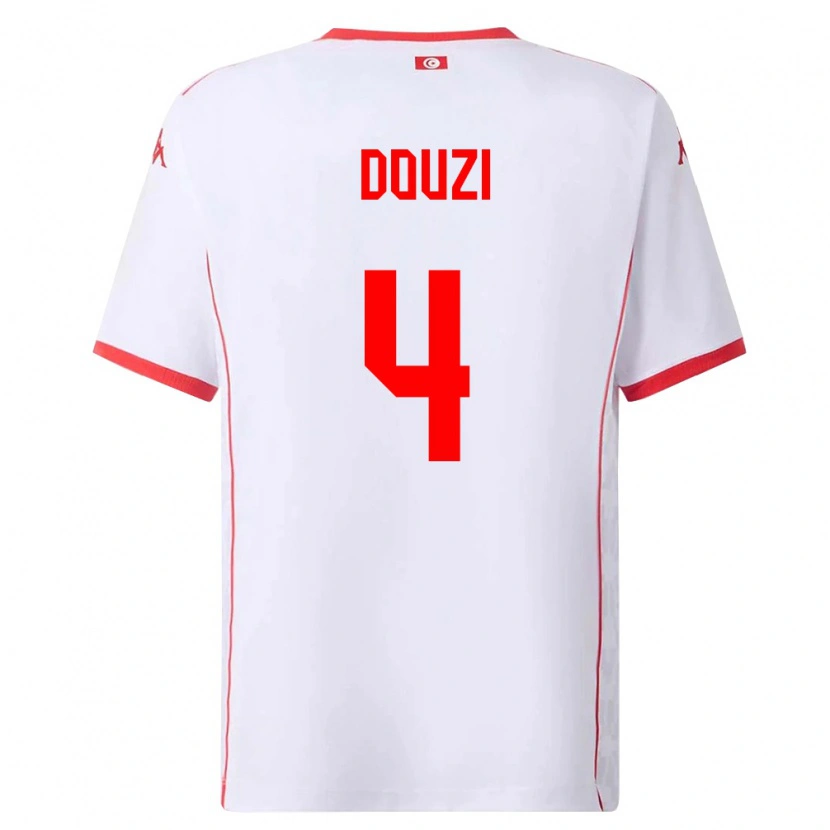 DanxenキッズチュニジアYoussef Douzi#4白 赤アウェイシャツ26-28ジャージーユニフォーム