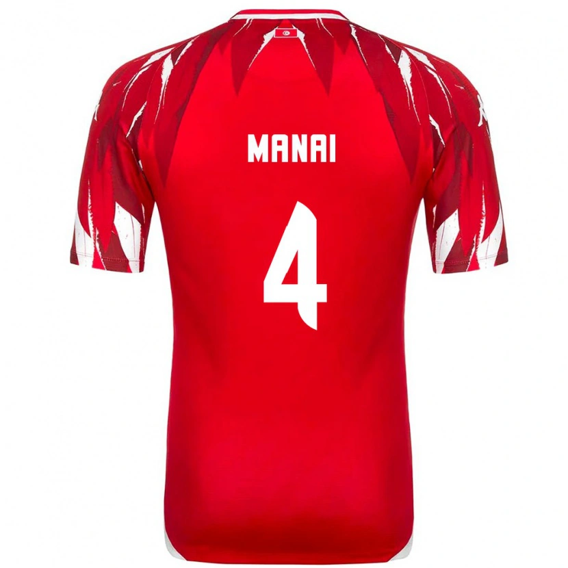 DanxenキッズチュニジアJassin Manai#4赤 白アウェイシャツ26-28ジャージーユニフォーム
