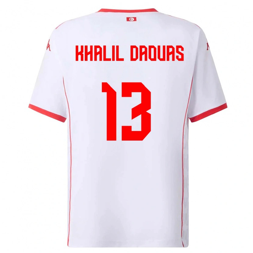 DanxenキッズチュニジアMohamed Khalil Daouas#13白 赤アウェイシャツ26-28ジャージーユニフォーム
