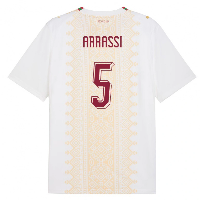 DanxenキッズモロッコBouchaib Arrassi#5白 金 赤アウェイシャツ26-28ジャージーユニフォーム