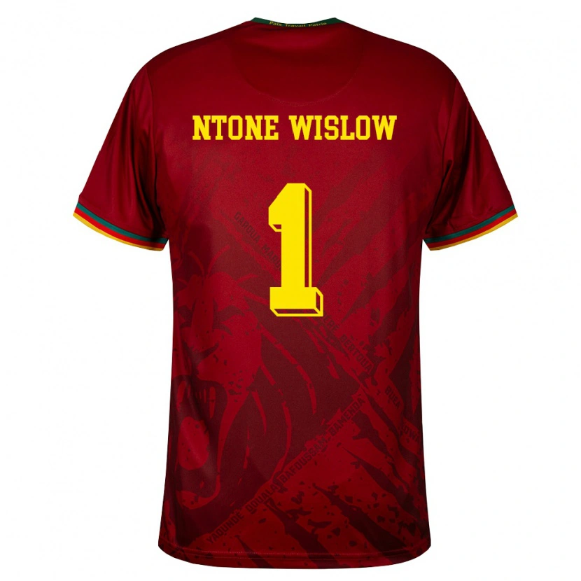DanxenキッズカメルーンJunior Hecube Ntone Wislow#1ディープレッド 緑 黄アウェイシャツ26-28ジャージーユニフォーム