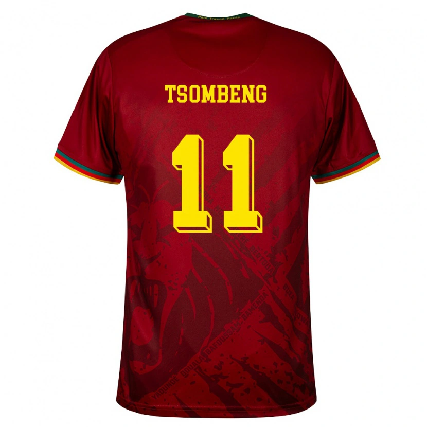 DanxenキッズカメルーンArnaud Tsombeng#11ディープレッド 緑 黄アウェイシャツ26-28ジャージーユニフォーム