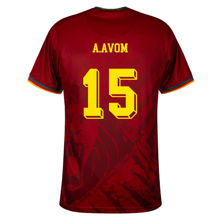 DanxenキッズカメルーンArthur Avom#15ディープレッド 緑 黄アウェイシャツ26-28ジャージーユニフォーム