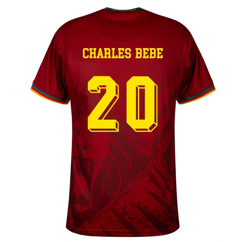 DanxenキッズカメルーンJean Charles Bebe#20ディープレッド 緑 黄アウェイシャツ26-28ジャージーユニフォーム