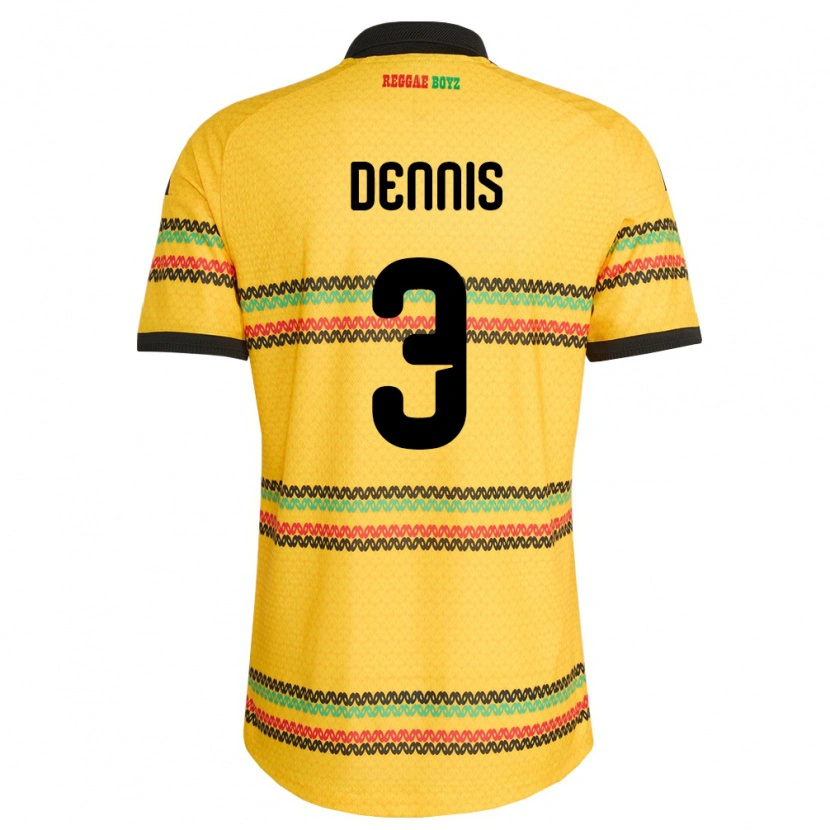DanxenメンズジャマイカEarl Dennis#3黄 黒 緑ホームシャツ26-28ジャージーユニフォーム