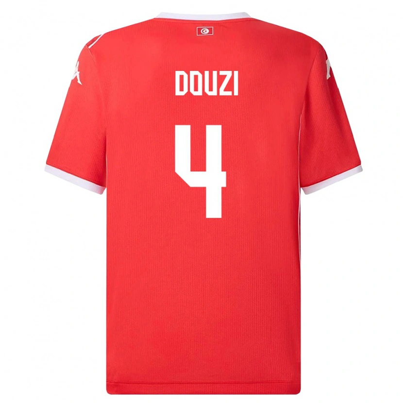 DanxenメンズチュニジアYoussef Douzi#4赤 白ホームシャツ26-28ジャージーユニフォーム