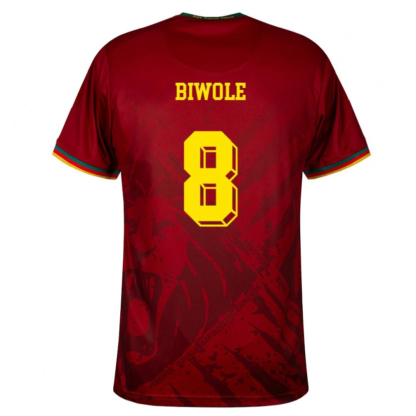 DanxenメンズカメルーンJoël Biwole#8ディープレッド 緑 黄アウェイシャツ26-28ジャージーユニフォーム
