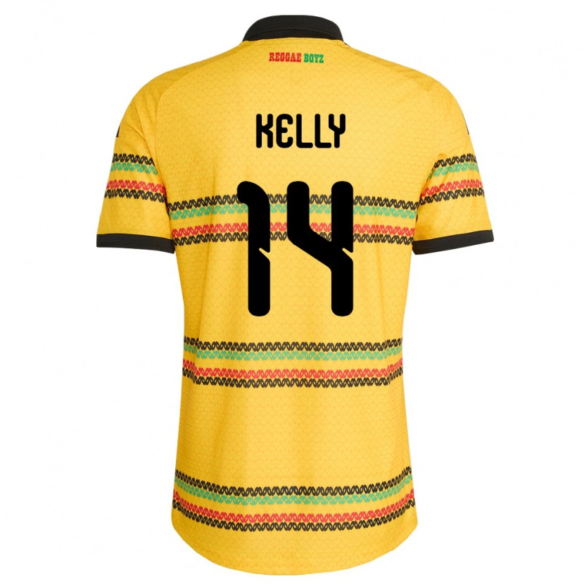 DanxenレディースジャマイカRaheem Kelly#14黄 黒 緑ホームシャツ26-28ジャージーユニフォーム