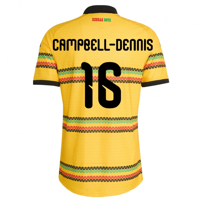 DanxenレディースジャマイカRaequan Campbell-Dennis#16黄 黒 緑ホームシャツ26-28ジャージーユニフォーム