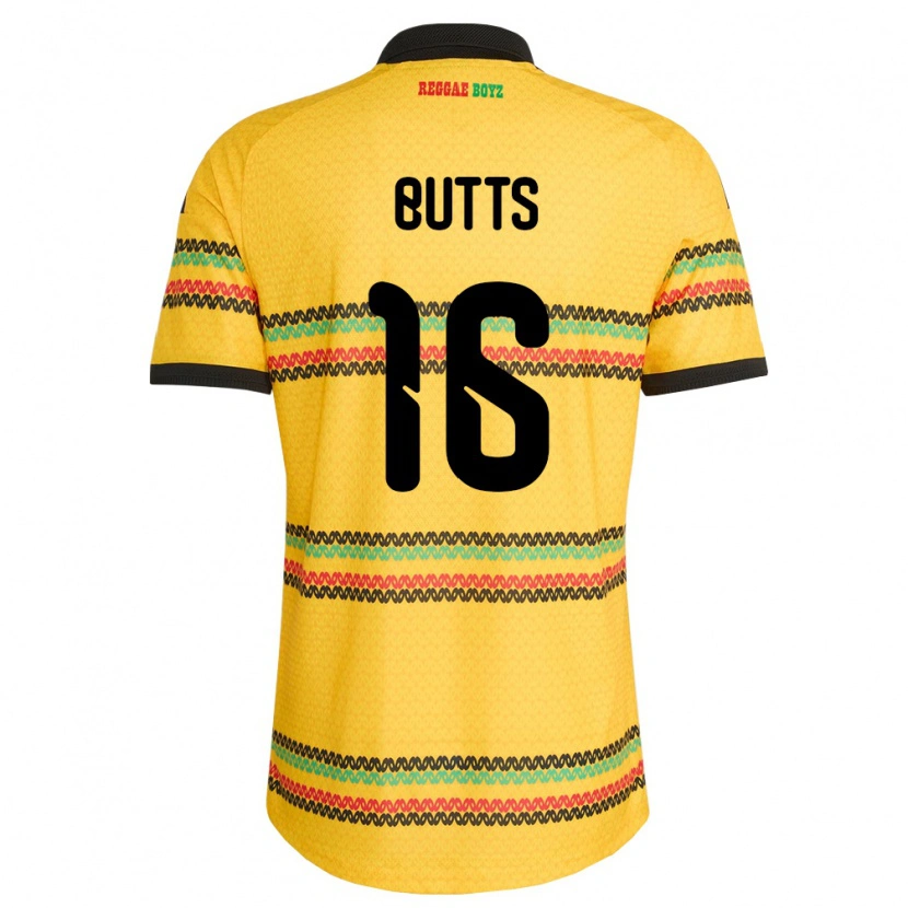 DanxenレディースジャマイカNjeri Butts#16黄 黒 緑ホームシャツ26-28ジャージーユニフォーム