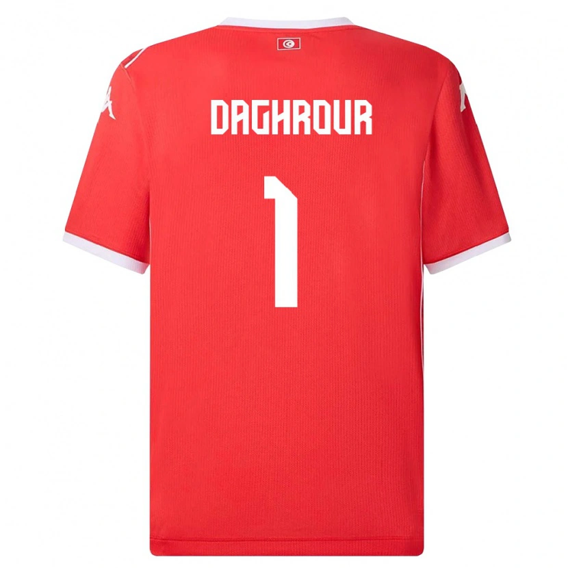 DanxenレディースチュニジアMohamed Daghrour#1赤 白ホームシャツ26-28ジャージーユニフォーム