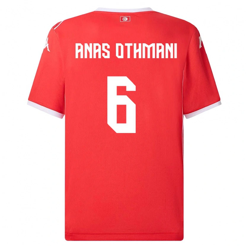 DanxenレディースチュニジアMohamed Anas Othmani#6赤 白ホームシャツ26-28ジャージーユニフォーム