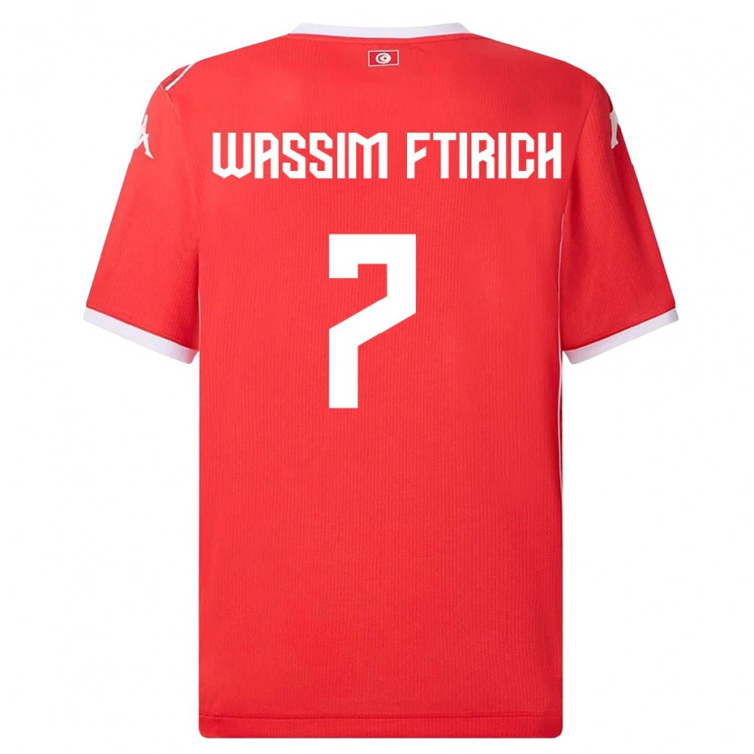 DanxenレディースチュニジアMohamed Wassim Ftirich#7赤 白ホームシャツ26-28ジャージーユニフォーム