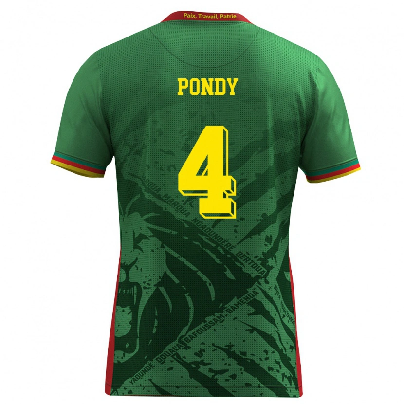 DanxenレディースカメルーンChris Pondy#4緑 黄 赤ホームシャツ26-28ジャージーユニフォーム
