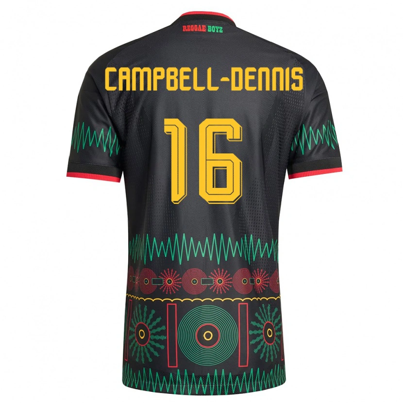DanxenレディースジャマイカRaequan Campbell-Dennis#16黒 赤 黄アウェイシャツ26-28ジャージーユニフォーム