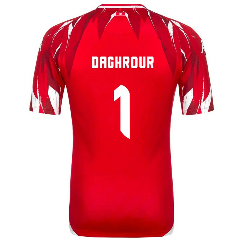 DanxenレディースチュニジアMohamed Daghrour#1赤 白アウェイシャツ26-28ジャージーユニフォーム