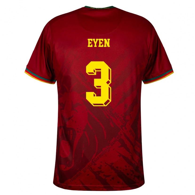 DanxenレディースカメルーンOscar Eyen#3ディープレッド 緑 黄アウェイシャツ26-28ジャージーユニフォーム