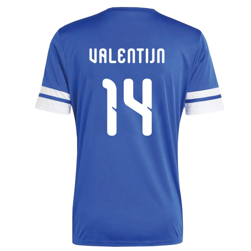 Danxenキッズキュラソー島Jurvain Valentijn#14紺 白ホームシャツ26-28ジャージーユニフォーム