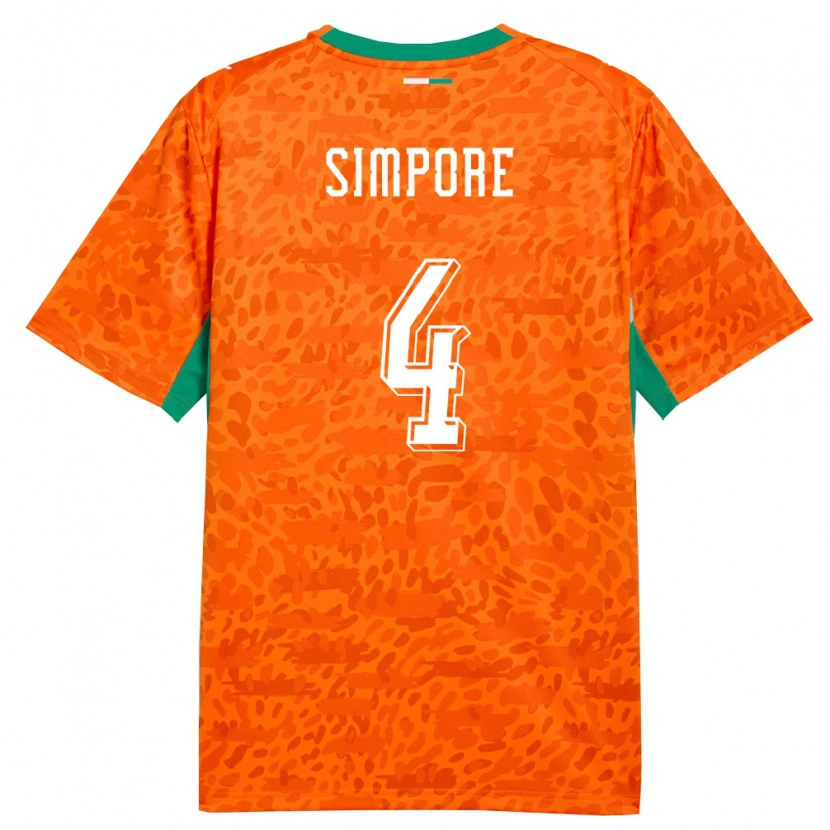 DanxenキッズコートジボワールEric Simpore#4オレンジ 緑 白ホームシャツ26-28ジャージーユニフォーム