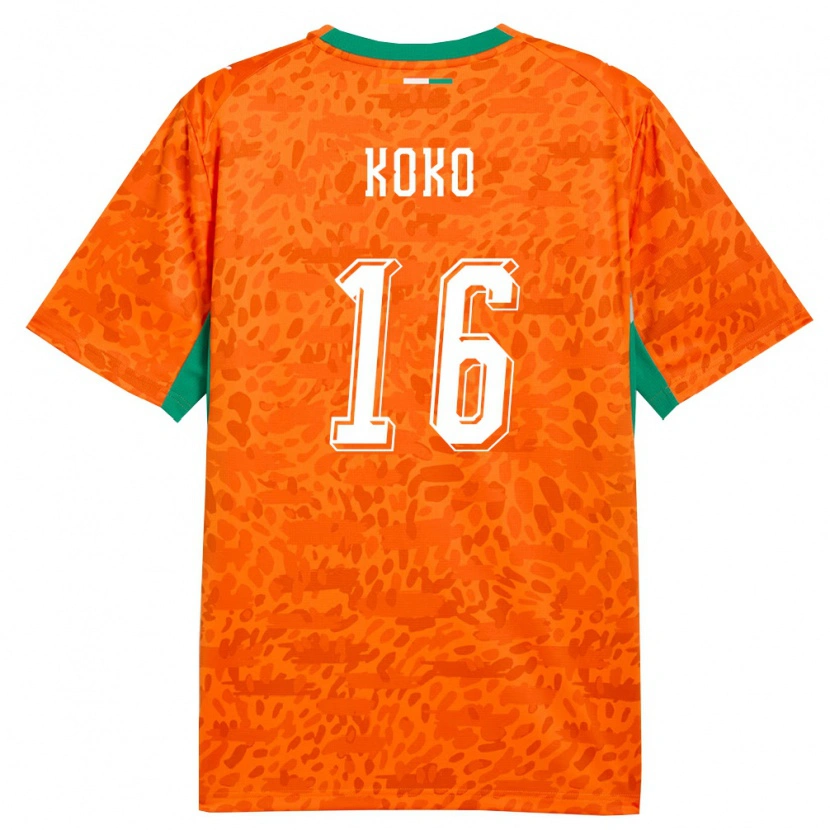 DanxenキッズコートジボワールPaul Koko#16オレンジ 緑 白ホームシャツ26-28ジャージーユニフォーム
