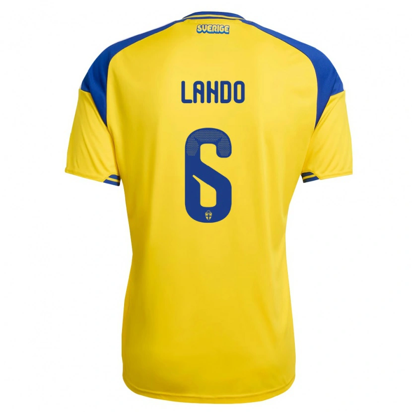 DanxenキッズスウェーデンAdrian Lahdo#6黄 青 白ホームシャツ26-28ジャージーユニフォーム