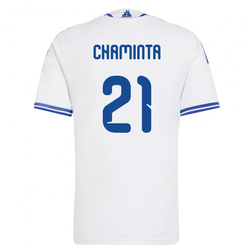 DanxenキッズギリシャAngelos Chaminta#21白 青ホームシャツ26-28ジャージーユニフォーム
