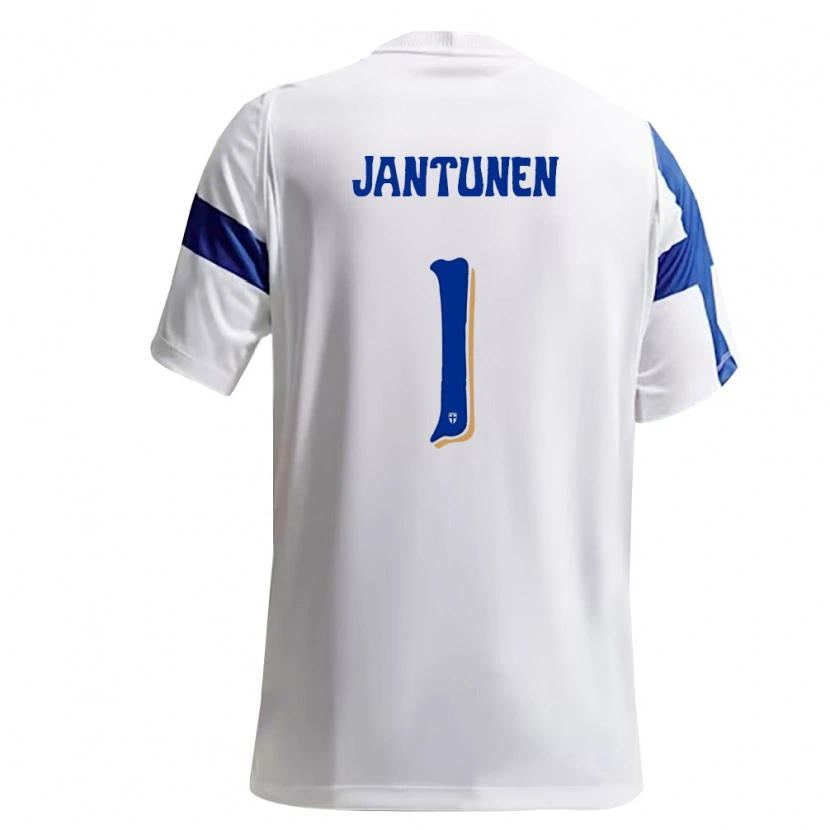 Danxenキッズフィンランドヤッソ・ヤントゥネン#1白 青ホームシャツ26-28ジャージーユニフォーム