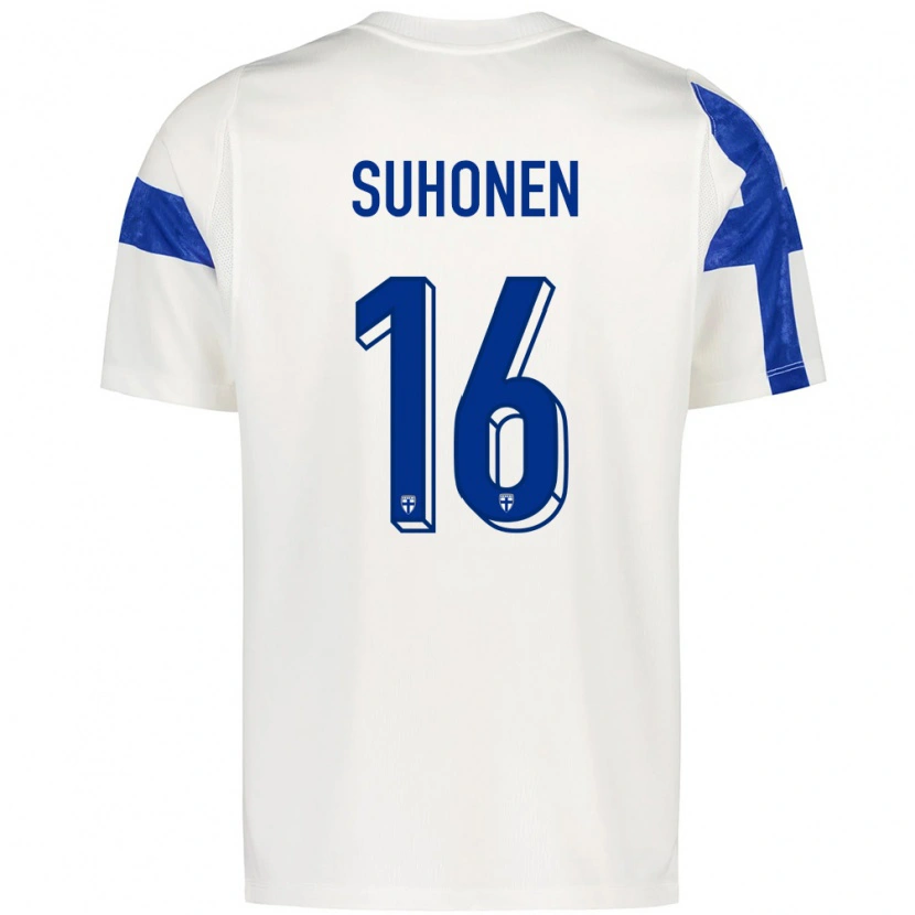 Danxenキッズフィンランドアンシ・スホネン#16白 青ホームシャツ26-28ジャージーユニフォーム
