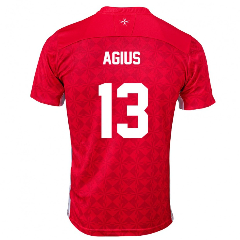 DanxenキッズマルタAiden Agius#13赤 白ホームシャツ26-28ジャージーユニフォーム
